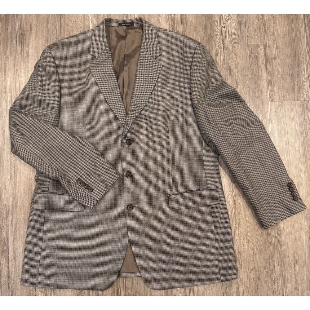 Ralph Lauren Mens 46L SILK WOOL Blazer Sport Coat Suit Jacket Tan Houndstooth